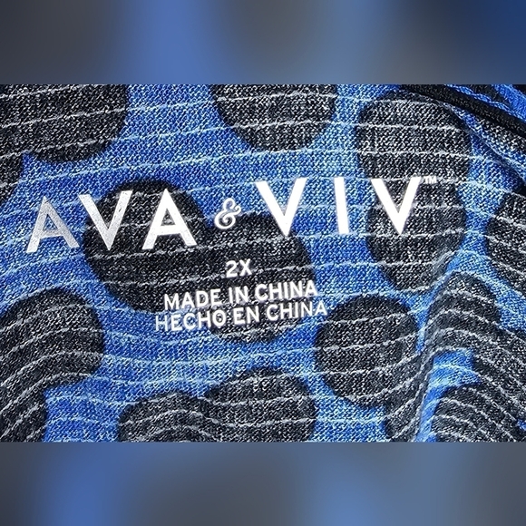 Ava & Viv BLUE BLACK Long Sleeve Sweetheart Neck Tie Front Jersey Fabric Top - Picture 6 of 9